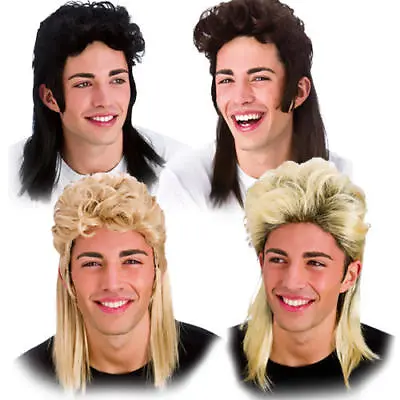 80s Mullet Wig Mens Fancy Dress 1980s Wham Rock Star Adults Costume Accessory • £9.99