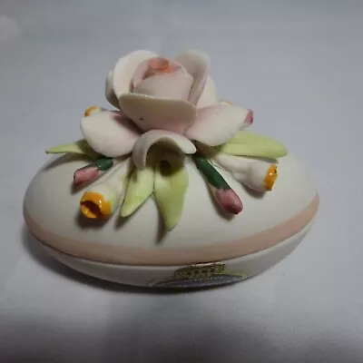 MOLLICA Capodimonte Flowered Trinket Box W Lid - Made In Italy W Label - MINT • $16.99
