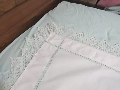 Antique Victorian White Cotton Altar Cloth Or ? Crocheted Edges With + 95 X37   • $40