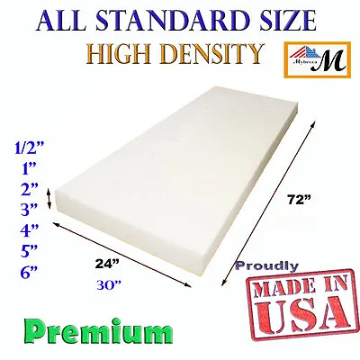 High Density Upholstery Seat Foam Cushion Replacement Per Sheet Standard Sizes  • $15.99