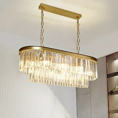 6-10 Lights Gold Oval Crystal Chandelier 24-39in Included E12 LED Bulbs • $196.34