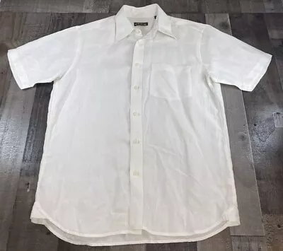 Orvis Linen Shirt Mens M White Solid Short Sleeve Button Up Pocket Beach Logo • $24.95