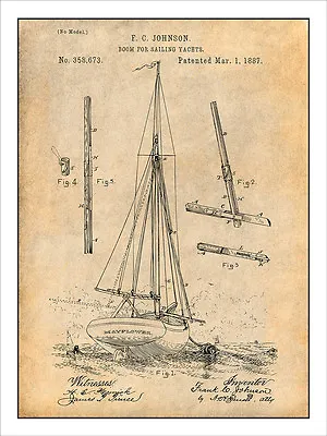 1887 Boom For Sailing Yacht Ship Boat Patent Print Art Drawing Poster • $16.19