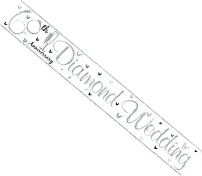 £2.99 • Buy Diamond 60th Anniversary Foil Party Banner - Diamond Wedding - Silver Flutes