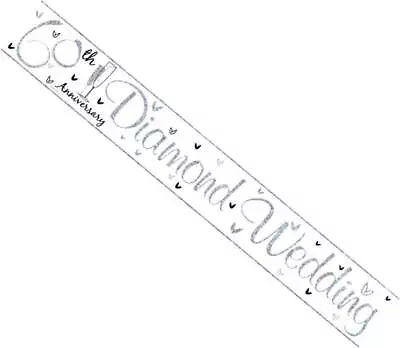£2.99 • Buy Diamond 60th Anniversary Foil Party Banner - Diamond Wedding - Silver Flutes