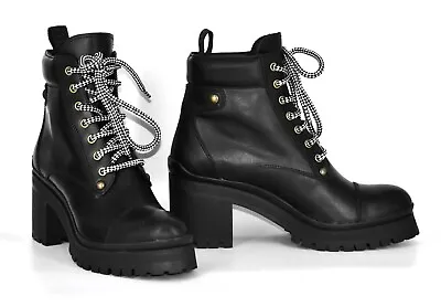 B00 NEW MIU MIU Black Leather Lace Up Platform Combat Ankle Boots Size 41 $1200 • $599.99