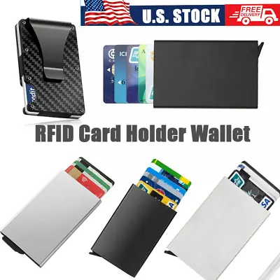 $5.77 • Buy New Mens RFID Blocking Slim Money Clip Carbon Fiber Wallet ID Credit Card Holder