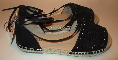 New W Tag Merona Braelyn Womens 9 1/2 Lazercut Studded Espadrille Tie Up Flats • $15.98