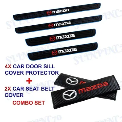 $18.99 • Buy Blue Car Door Scuff Sill Cover Panel Step Protector +SEAT BELT COVER For Mazda