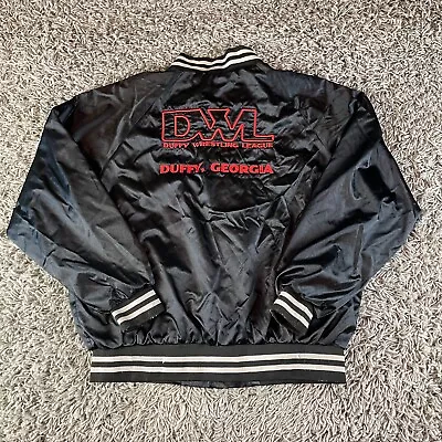 Vintage Varsity Jacket Mens Extra Large XL Black Embroidered Wrestling Sports • $40