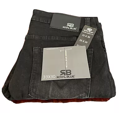 Men's Royal Blue Super Skinny Tapered Stretch Jeans 33x30 Black NWT Rb179 • $19.99