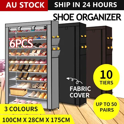 $25.90 • Buy NEW 10 Tier Shoe Rack Cabinet Portable Storage Cover Shelf Organiser 50 Pairs