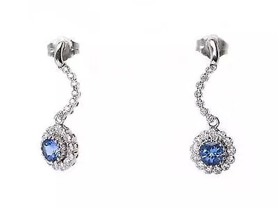 Diamond & Sapphire 14k White Gold Dangle Earrings • $1238.12