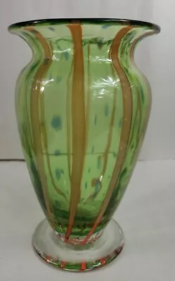 Vintage Murano Style Art Glass Vase Hand Blown Green Orange Blue 7 1/2  Tall • $50