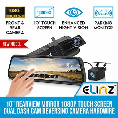 $159.95 • Buy 10  Rearview Mirror 1080P Full Touch Screen Car Dual Dash Cam Reversing Camera
