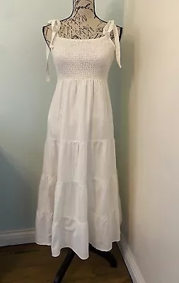 Miss Selfridge Shirred Cream Tiered Sundress Size 8 Linen Blend • £19.99