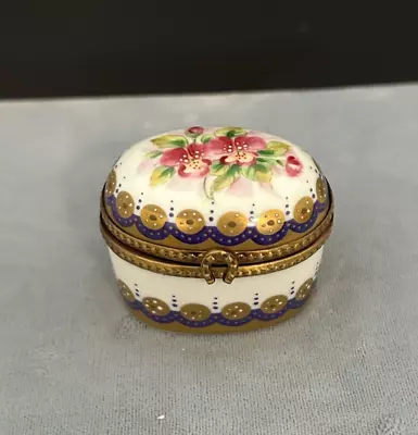 Vintage French Hand Painted Porcelain Trinket Box Horseshoe Clasp • $24.99