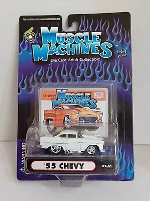 '55 Chevy Bel Air Hardtop White Super Charger 2002 Muscle Machines Diecast 1:64 • $11.40