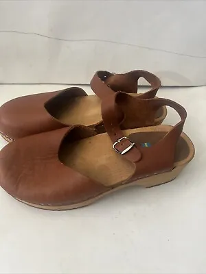 MIA Abba Leather Slingback Swedish Clog Heel Brown Sandals Wome EU 41 US 9 • £66.53