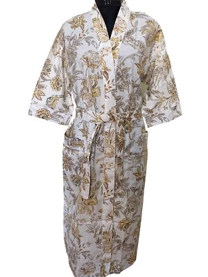 $49.49 • Buy Indian Hand Block Print Handmade Long Cotton Kimono Dress Night Gown Kimono Robe
