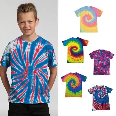 Colortone Kids Tie-Dye Crew Neck Tee TD02B- Colorful Cotton Short Sleeve T-Shirt • £11.99