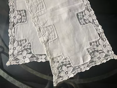 VINTAGE Cream Lace Edge Insert Table Runner 38 X 9  Inch • £9.79