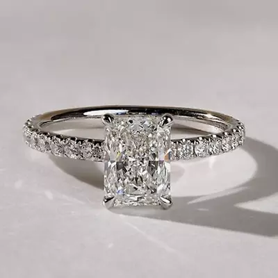 3.50CTW Radiant Cut Moissanite Hidden Halo Engagement Ring 14K White Gold Plated • $142.79