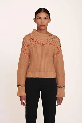 STAUD Camel Knit Lilian Turtleneck Sweater W/ Red & Black Stitching NWT Size XL • $67