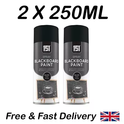 2 X Blackboard Paint Spray Black Matt Finish Quick Drying Chalkboard Paint 250ml • £6.99