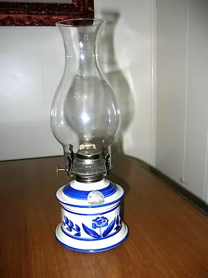 Vintage Lamplight Farms Delft Blue & White Floral Design Ceramic Oil Lamp • $25