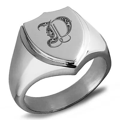 Stainless Steel Letter D Initial Royal Monogram Shield Crest Mens Signet Ring • $15