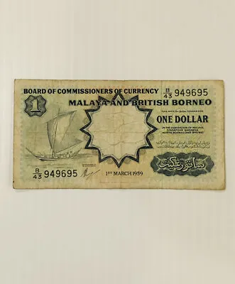 Malaya And British Borneo 1 Dollar 1959 P-8 • $16