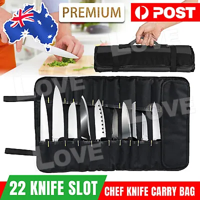 22 Slot Chef Knife Bag Roll Carry Case Portable Kitchen Cooking Storage Pouches • $18.45