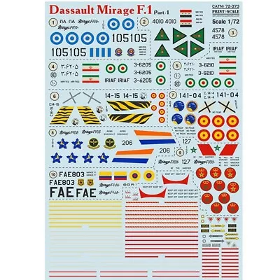 Print Scale 72-373 Waterslide Decal For Airplane 1:72 Dassault Mirage F.1 Part 1 • $19.44