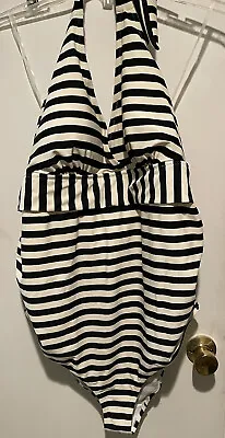 Women's Motherhood Black & White One Piece Halter Maternity Swimsuit Size XL • $11