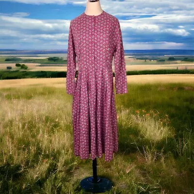 Laura Ashley Vintage Prairie Dress Womens Size 12 Purple Cotton Floral Modest • $69