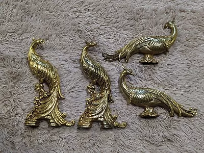 Mid-Century Hollywood Regency Gold Peacock Bird Sculptures By Syroco - Set Of 4 • $109.99