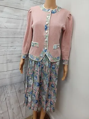 Vtg Jeffrey & Dara 2 Pcs Tea Party Sweater Skirt Set Pleated Size 4  • $13.58