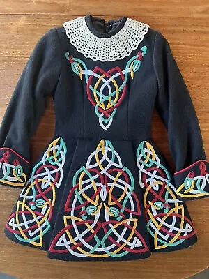 IRISH DANCE Traditional Dress BLACK WOOL W/ CAPE Embroidery Celtic Symbol S • $65
