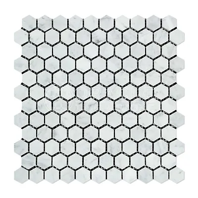 Carrara White Italian (Bianco Carrara) Marble 1 Inch Hexagon Mosaic Tile • $9.50