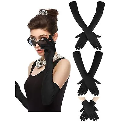 £4.42 • Buy Long Gloves Stretchy Sun Protection Soft Breathable Black Elbow Length Gloves FS