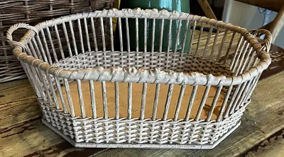 Vintage Baby Pink Wicker & Wood Bottom Basket W/Handles  14 X 11 X5.5  Nursery • $50