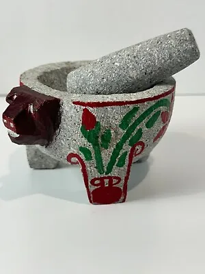 Molcajete Stone Mortar And Pestle Painted Animal Floral Decorative Lava Rock • $27.99