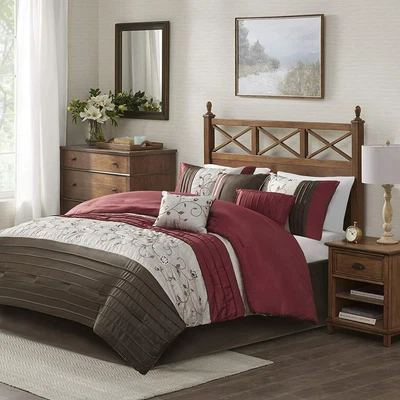 $218.09 • Buy Madison Park Serene Comforter Reversible Solid Faux Silk Floral Flower Embroider