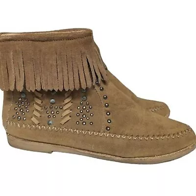 MBT-1907 Montana West Womens Suede Fringe Trim Collar Western Booties Size 10 • $24