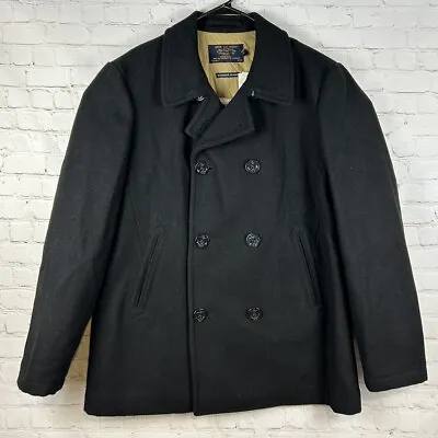 NWT J Crew Mens Black Bayswater Pea Coat Wool Double Breasted Size XL Tall XLT • $148.88