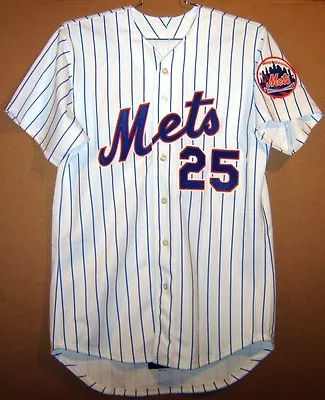 New York Mets Jay Payton #25 White Pinstripe Game Worn MLB Baseball Jersey • $255