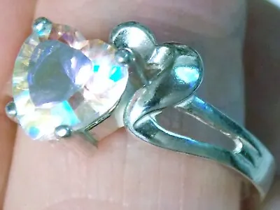 White Rainbow Mystic Topaz Size 7 Ring 925 Sterling Silver Heart USA Made • $50.15