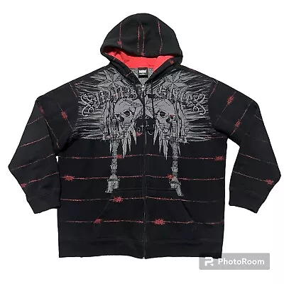 MMA Elite Skull Bobwire Full Zip Hoodie Sz XXL Black Red Gray • $159.99