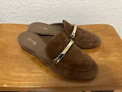 Michael Kors Suede Brown Slip On Mules Slides Flats Logo Size 6 • $22.40